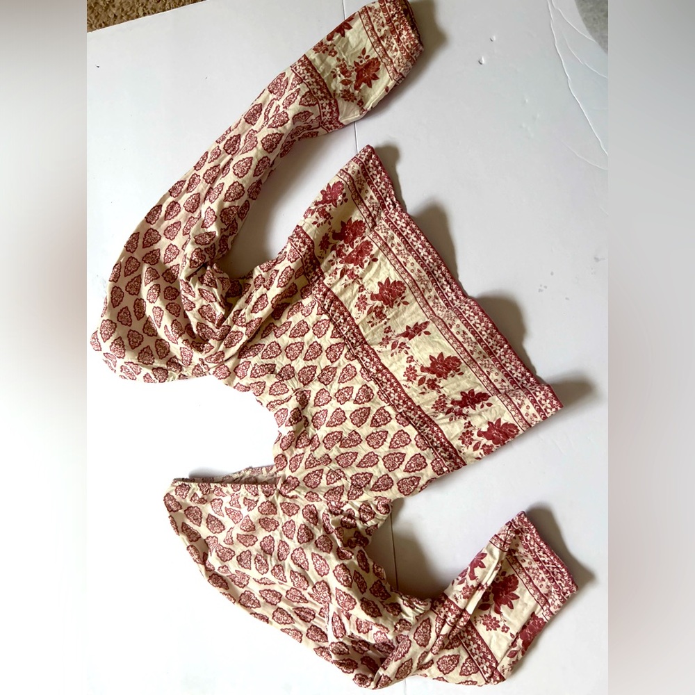 Floral Print Blouse - Red and Cream